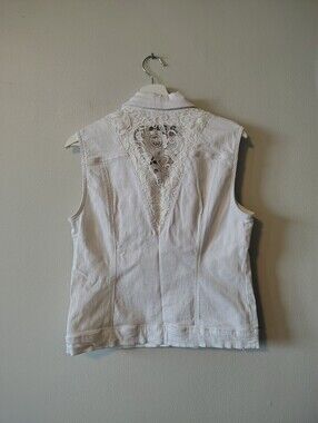 Cleo White Lace Denim Jean White Vest